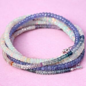 New Handmade 14k White Gold Tanzanite Opal Sapphire Wrap Bracelet Necklace